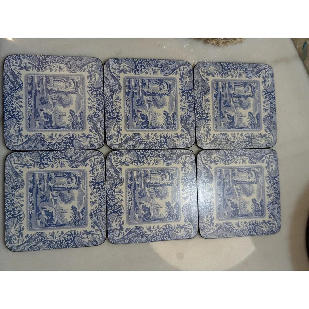 Pimpernel Blue Italian Coasters Set of 6 Cork Back Drink Coasters